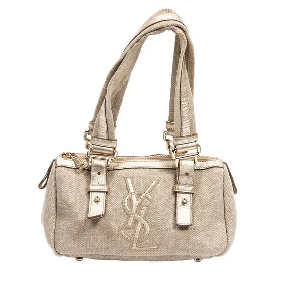 YSL: Metallic Mini Boston Kahala Canvas Leather Tote Shoulder Bag - Picture 4 of 16